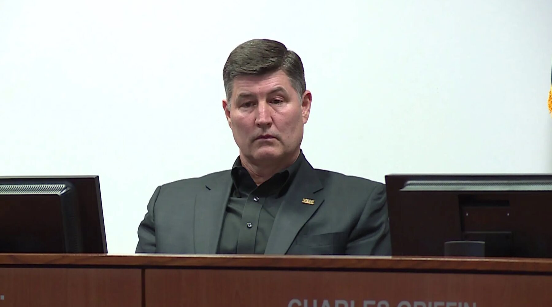 Then-Katy ISD superintendent Lance Hindt at the board dais, 2018.